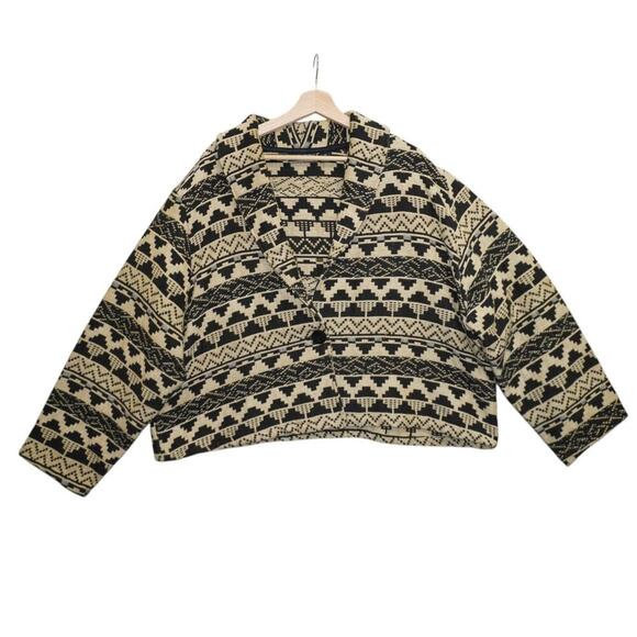 Vintage New Identity Women’s Oversized Cardigan Jacket 3X Black Beige Aztec - Picture 1 of 4